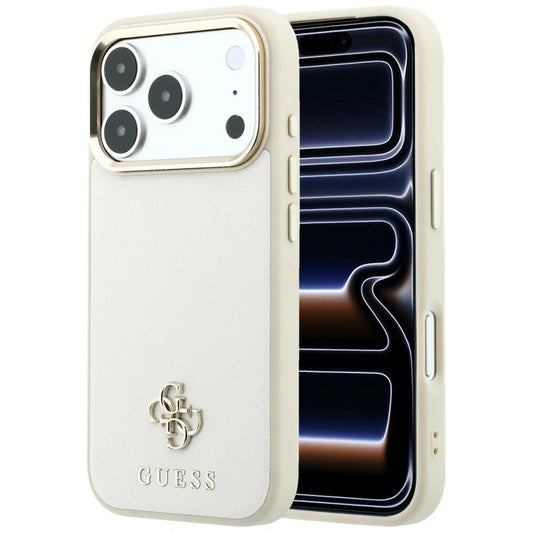 Etui Guess Saffiano Small 4G & na iPhone 17 Pro Max / 18 Pro Max - beżowe