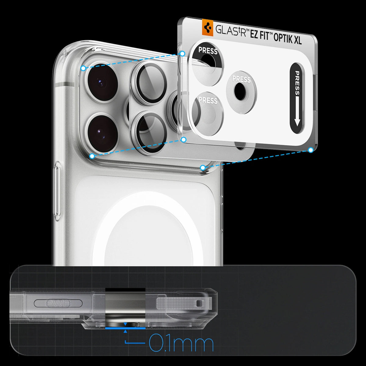 Szkło hartowane na aparat Spigen Optik Pro XL na iPhone 18 Pro - srebrne – zdjęcie 11