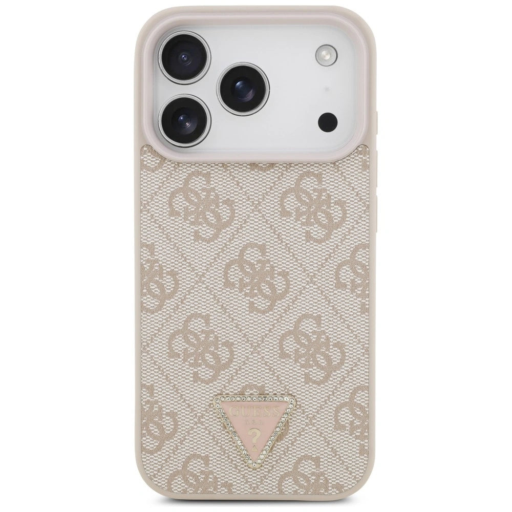 Etui Guess Leather 4G Triangle Strass MagSafe na iPhone 18 Pro / 17 Pro - różowe – zdjęcie 3
