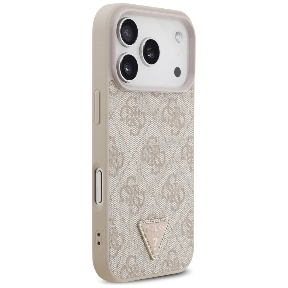 Etui Guess Leather 4G Triangle Strass MagSafe na iPhone 18 Pro / 17 Pro - różowe – zdjęcie 4