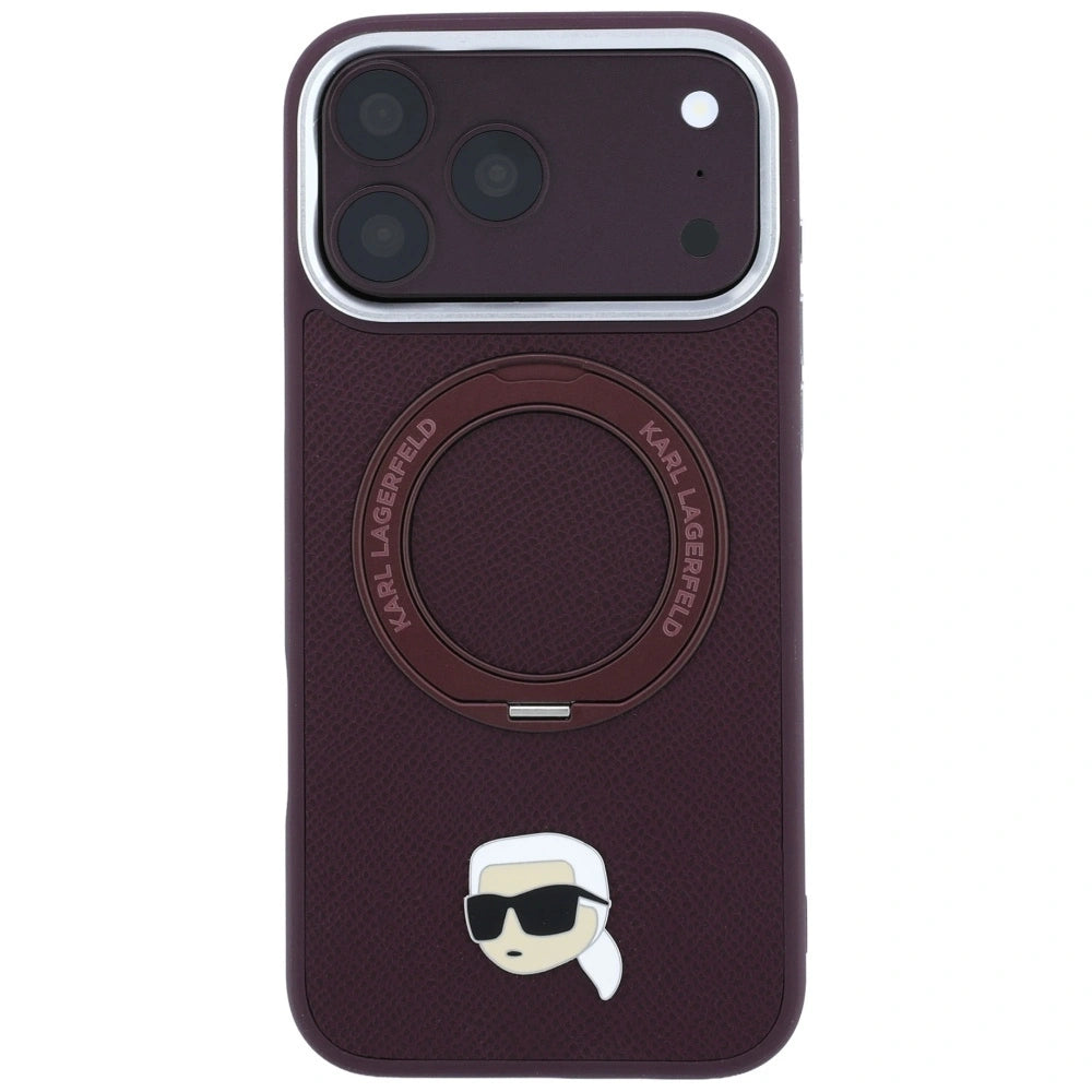 Etui Karl Lagerfeld with Ring Stand 360 Karl Head Pin MagSafe na iPhone 18 Pro / 17 Pro - burgundowe – zdjęcie 3