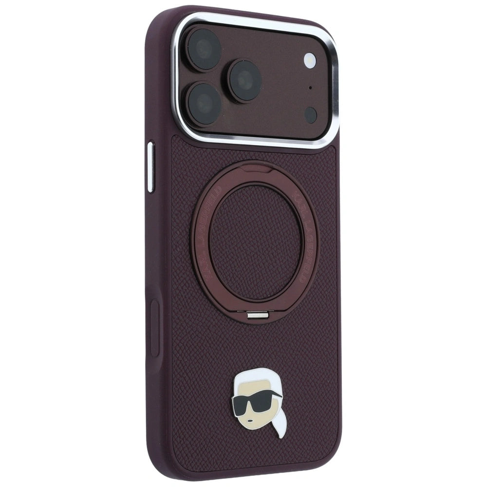 Etui Karl Lagerfeld with Ring Stand 360 Karl Head Pin MagSafe na iPhone 18 Pro / 17 Pro - burgundowe – zdjęcie 4