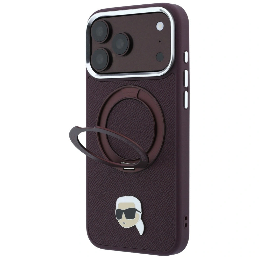 Etui Karl Lagerfeld with Ring Stand 360 Karl Head Pin MagSafe na iPhone 18 Pro Max / 17 Pro Max - burgundowe – zdjęcie 2