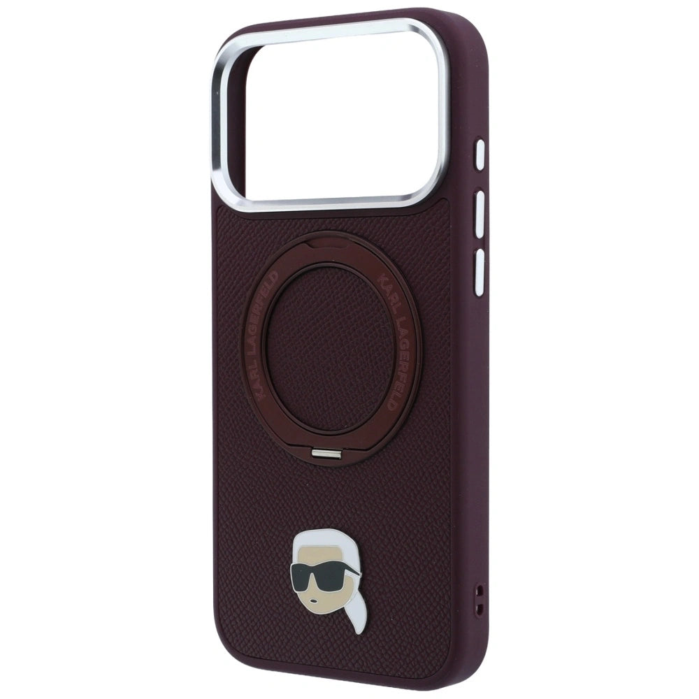 Etui Karl Lagerfeld with Ring Stand 360 Karl Head Pin MagSafe na iPhone 18 Pro Max / 17 Pro Max - burgundowe – zdjęcie 6