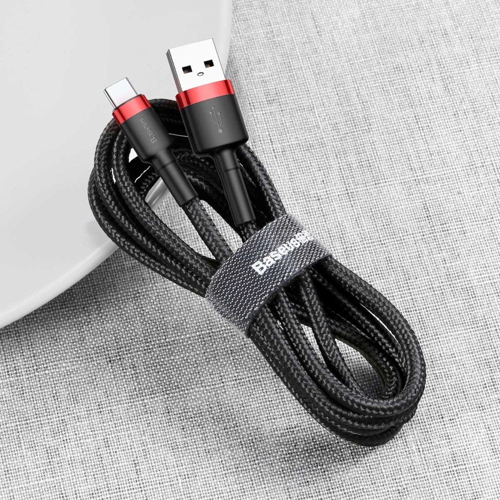 Kabel Baseus Cafule USB-A / USB-C QC 3.0 3A 1 m - czarno-czerwony – zdjęcie 3