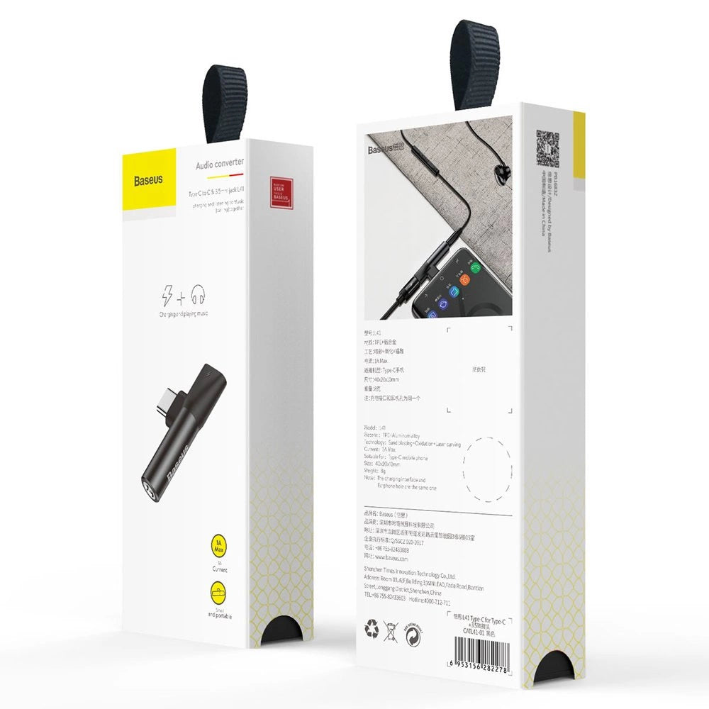 Baseus Audio na port USB-C + gniazdo słuchawkowe 3,5 mm czarny (CATL41-01)