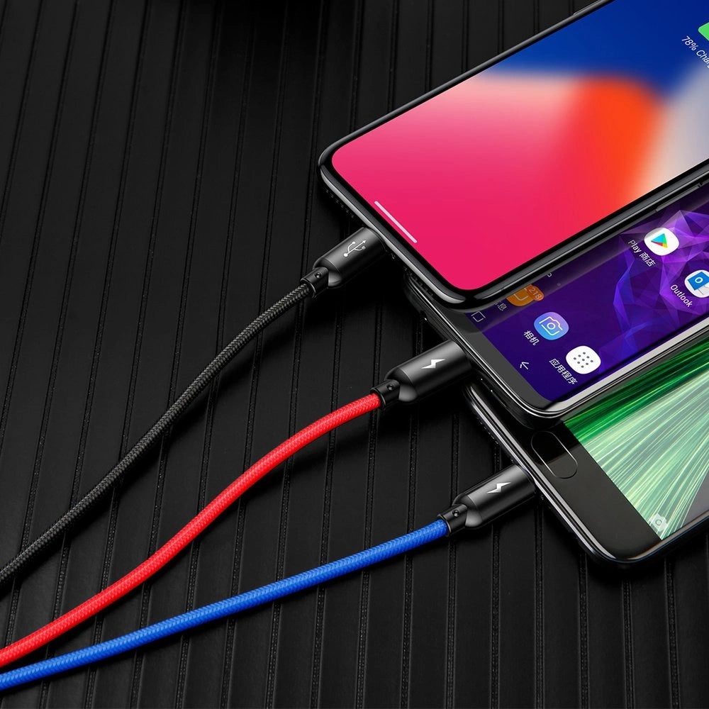 Kabel Baseus Three Primary Colors 3w1 USB-A - micro USB - czarny
