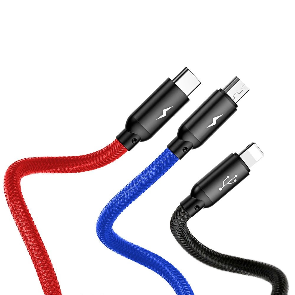 Kabel Baseus Three Primary Colors 3w1 USB-A - micro USB - czarny