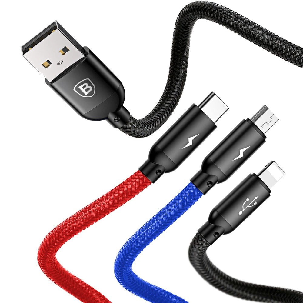 Kabel Baseus Three Primary Colors 3w1 USB-A - micro USB - czarny