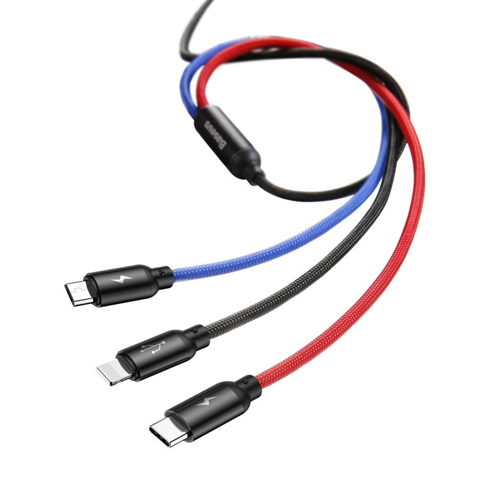 Kabel Baseus Three Primary Colors 3w1 USB-A - micro USB - czarny