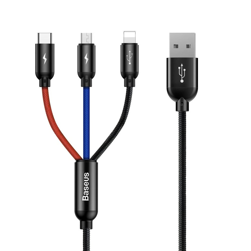 Kabel Baseus Three Primary Colors 3w1 USB-A - micro USB - czarny