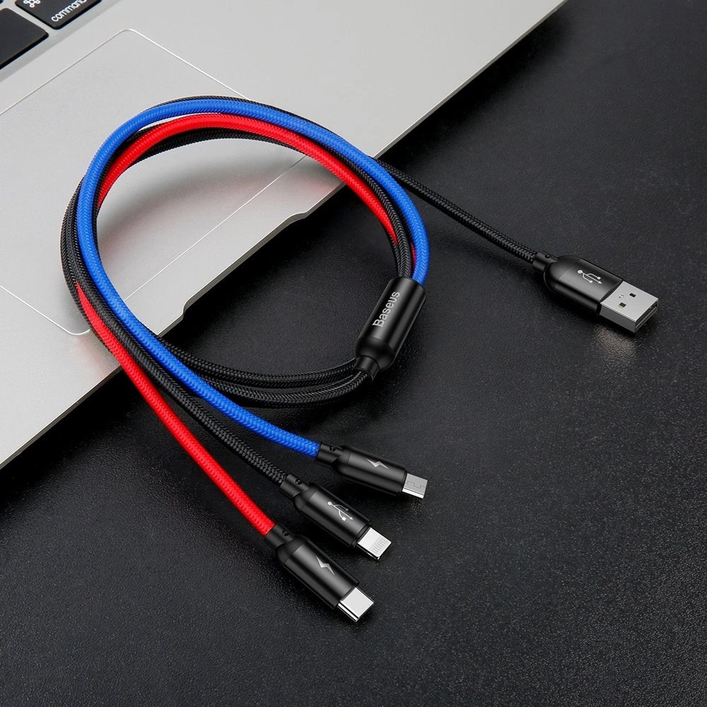 Kabel Baseus Three Primary Colors 3w1 USB-A - micro USB - czarny