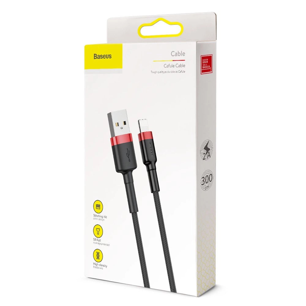 Kabel Baseus Cafule USB-A / Lightning 2A QC 3.0 3 m - czarno-czerwony – zdjęcie 9