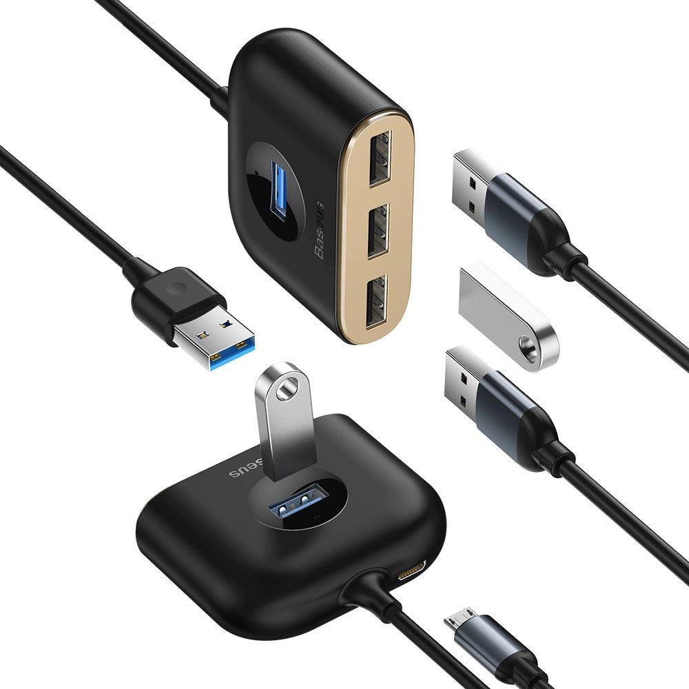 HUB Baseus Square do 1x USB-A 3.2 Gen 1 / 3x USB 2.0 z kablem 1m - czarny – zdjęcie 3