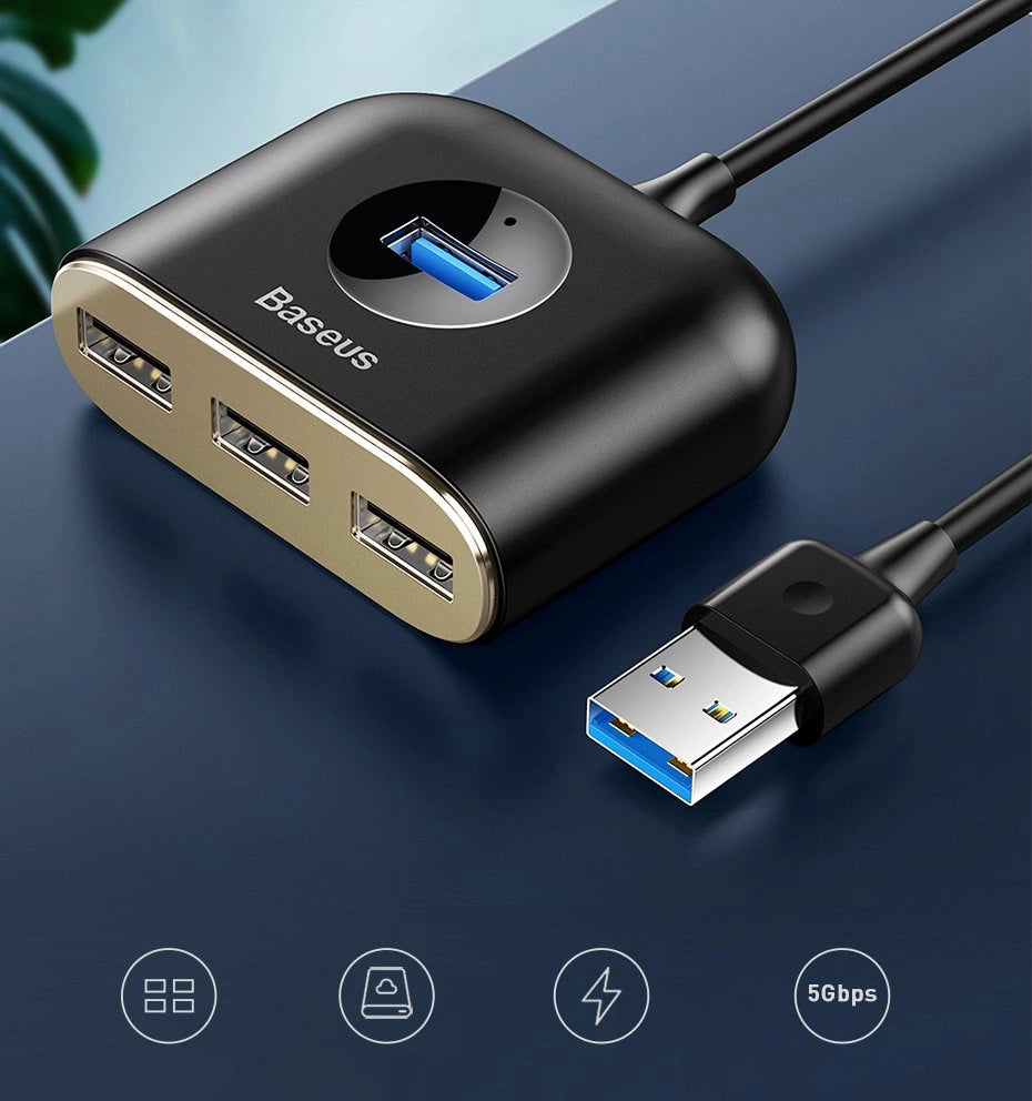 HUB Baseus Square do 1x USB-A 3.2 Gen 1 / 3x USB 2.0 z kablem 1m - czarny – zdjęcie 8