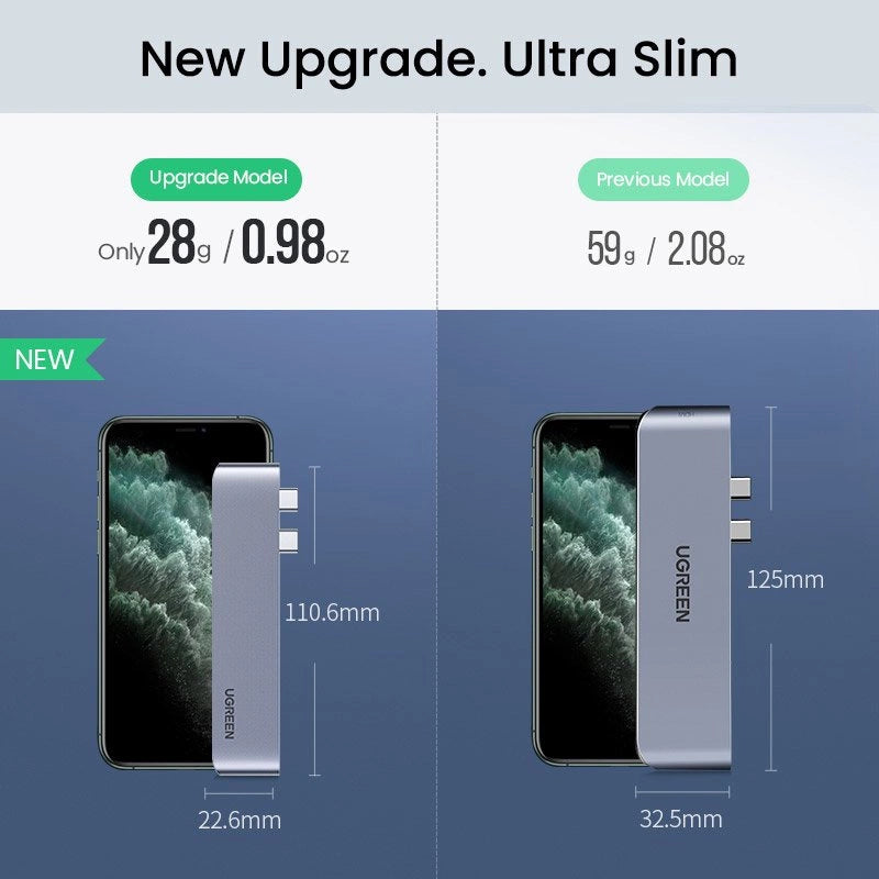 HUB Ugreen 60559 2x USB-C / USB-C PD do MacBook Pro / Air - szary – zdjęcie 3