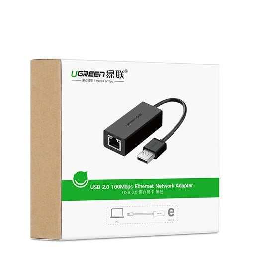 Ugreen zewnętrzna karta sieciowa RJ45 - USB 2.0 100 Mbps Ethernet czarny