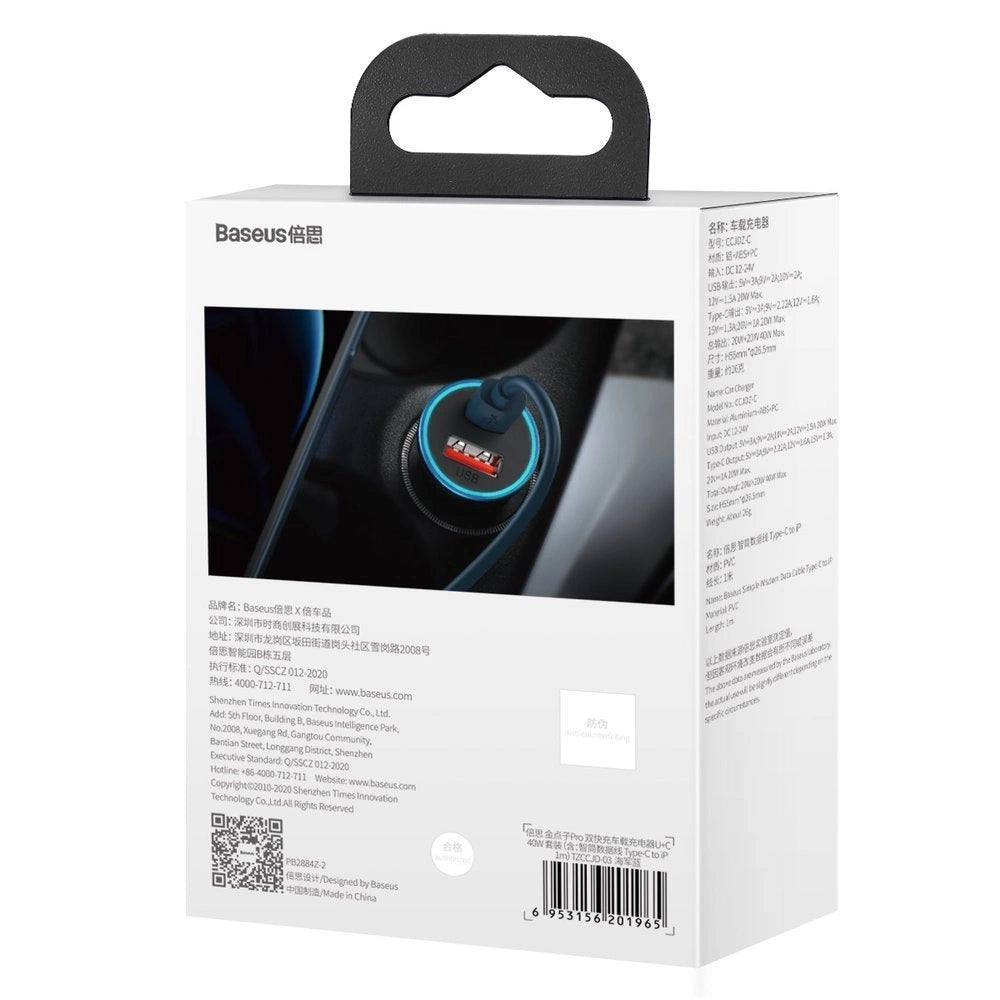 Baseus Golden Contactor Pro szybka ładowarka samochodowa USB Typ C / USB