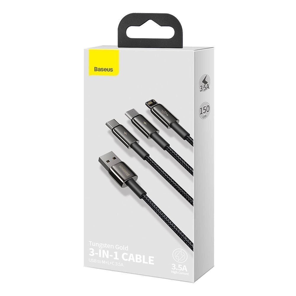 Baseus Tungsten 3w1 kabel USB - USB Typ C / Lightning / micro USB 3,5 A