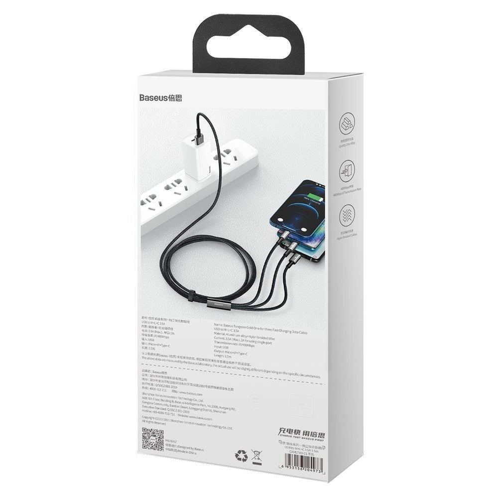 Baseus Tungsten 3w1 kabel USB - USB Typ C / Lightning / micro USB 3,5 A