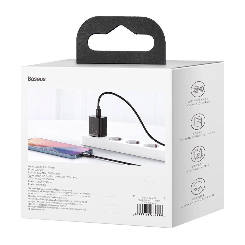 Baseus Si 1C szybka ładowarka USB Typ C 20 W Power Delivery czarny – zdjęcie 7