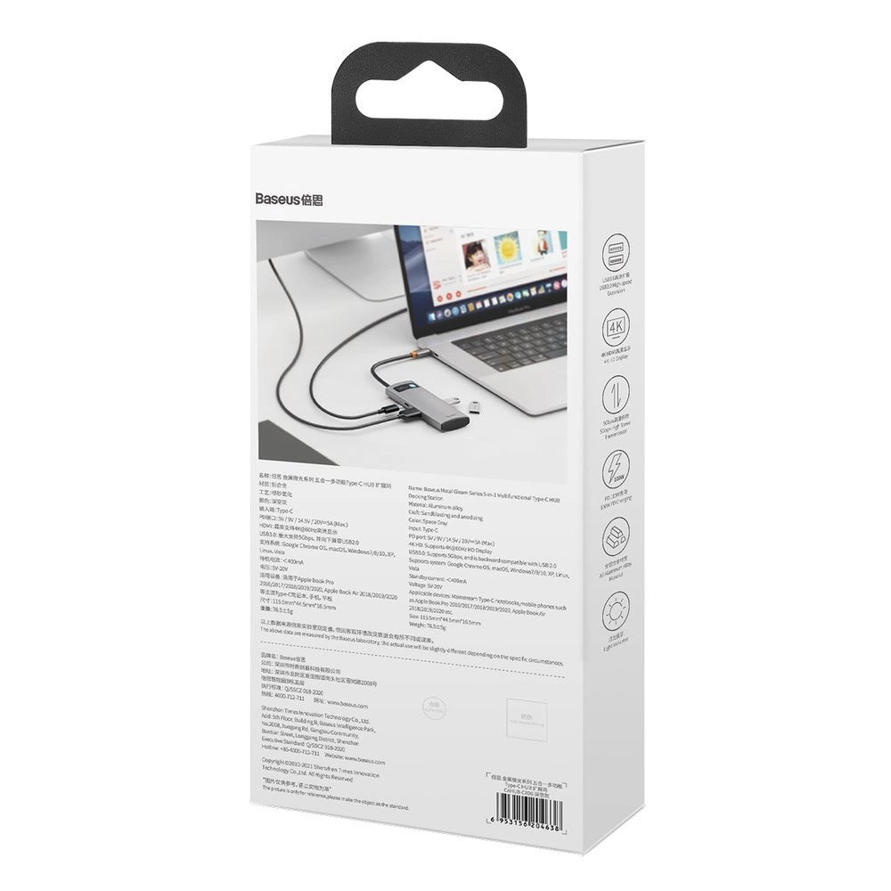 Baseus Metal Gleam 5w1 wielofunkcyjny HUB USB Typ C - USB Typ C Power