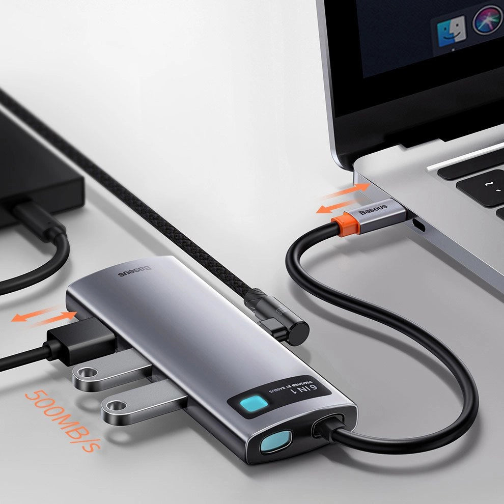HUB Baseus Metal Gleam 6w1 USB-C - USB-C PD 100W 1x HDMI 4K 30Hz 3x USB-A 3.2 1x RJ45 - szary – zdjęcie 15