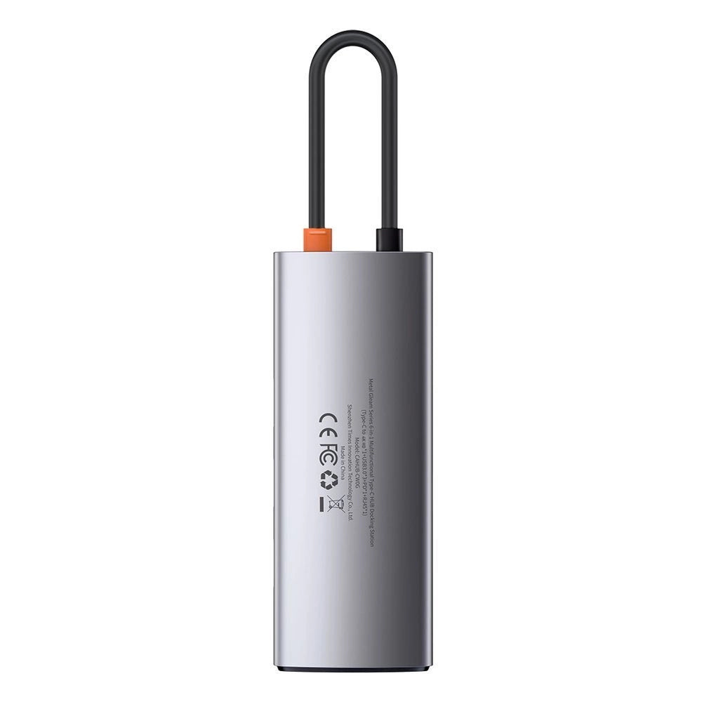 HUB Baseus Metal Gleam 6w1 USB-C - USB-C PD 100W 1x HDMI 4K 30Hz 3x USB-A 3.2 1x RJ45 - szary – zdjęcie 2