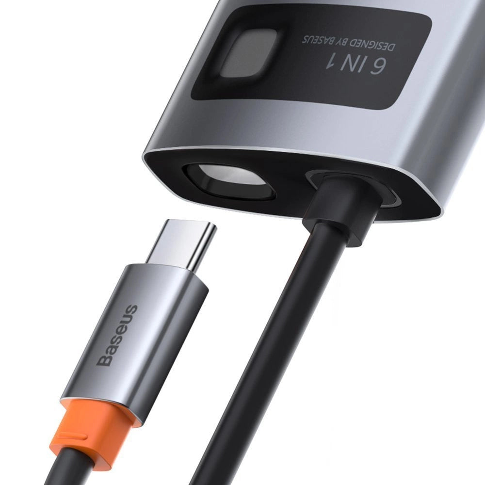 HUB Baseus Metal Gleam 6w1 USB-C - USB-C PD 100W 1x HDMI 4K 30Hz 3x USB-A 3.2 1x RJ45 - szary – zdjęcie 3