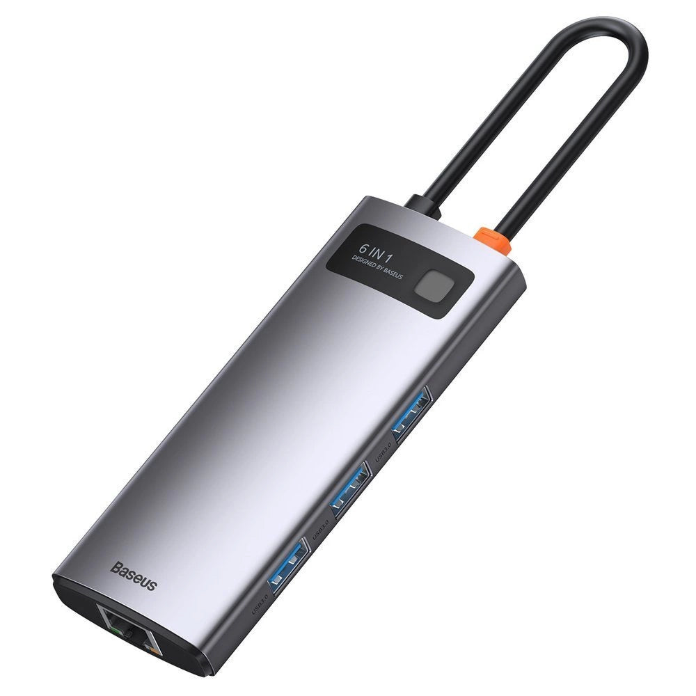 HUB Baseus Metal Gleam 6w1 USB-C - USB-C PD 100W 1x HDMI 4K 30Hz 3x USB-A 3.2 1x RJ45 - szary – zdjęcie 4