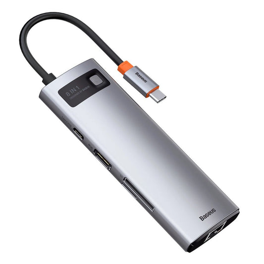 Hub Baseus Metal Gleam 8w1 USB-C - USB-C PD 100W 1x HDMI 4K 30Hz - szary