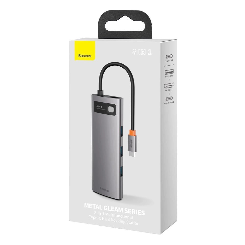 Hub Baseus Metal Gleam 8w1 USB-C - USB-C PD 100W 1x HDMI 4K 30Hz - szary