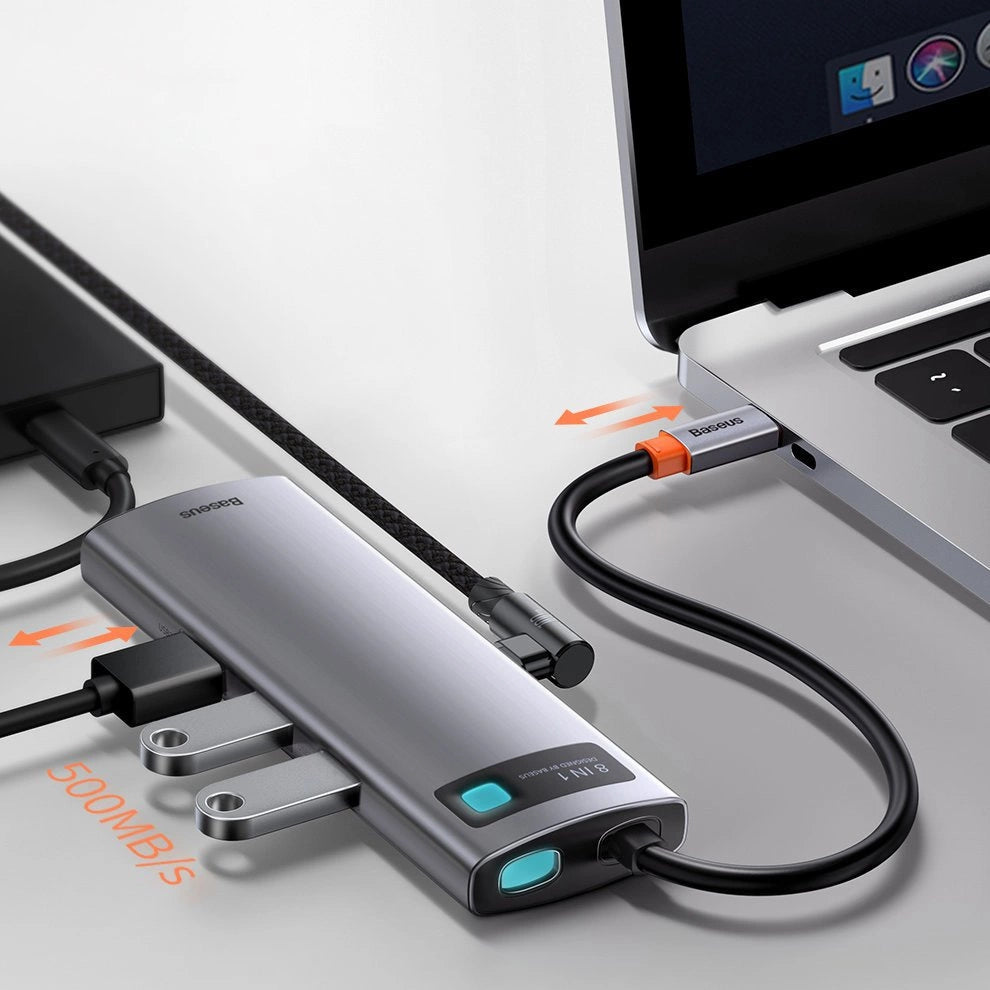 Hub Baseus Metal Gleam 8w1 USB-C - USB-C PD 100W 1x HDMI 4K 30Hz - szary