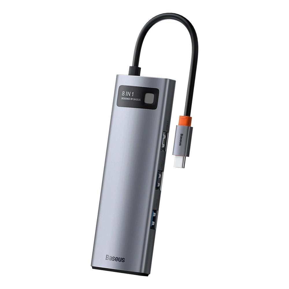 Hub Baseus Metal Gleam 8w1 USB-C - USB-C PD 100W 1x HDMI 4K 30Hz - szary