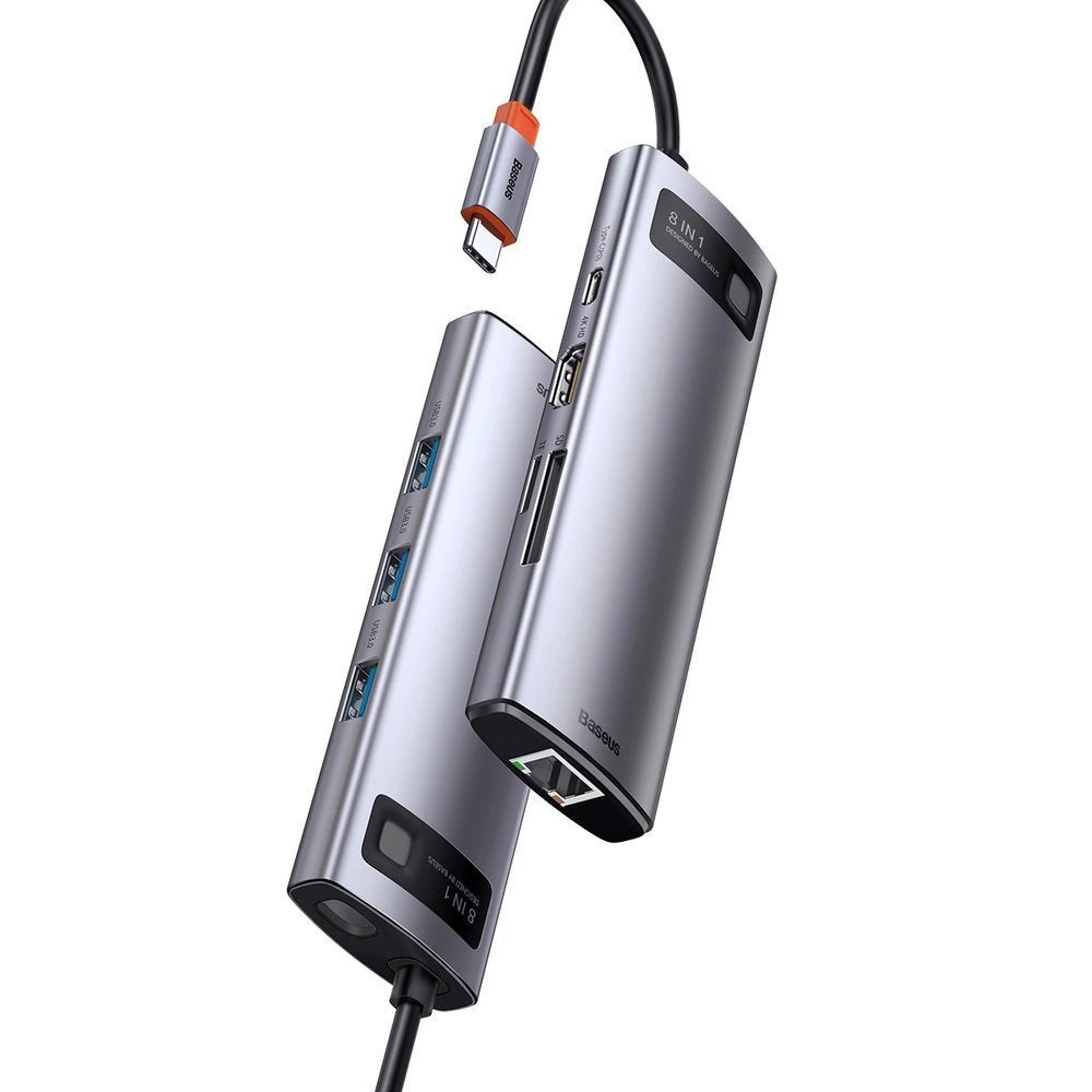 Hub Baseus Metal Gleam 8w1 USB-C - USB-C PD 100W 1x HDMI 4K 30Hz - szary