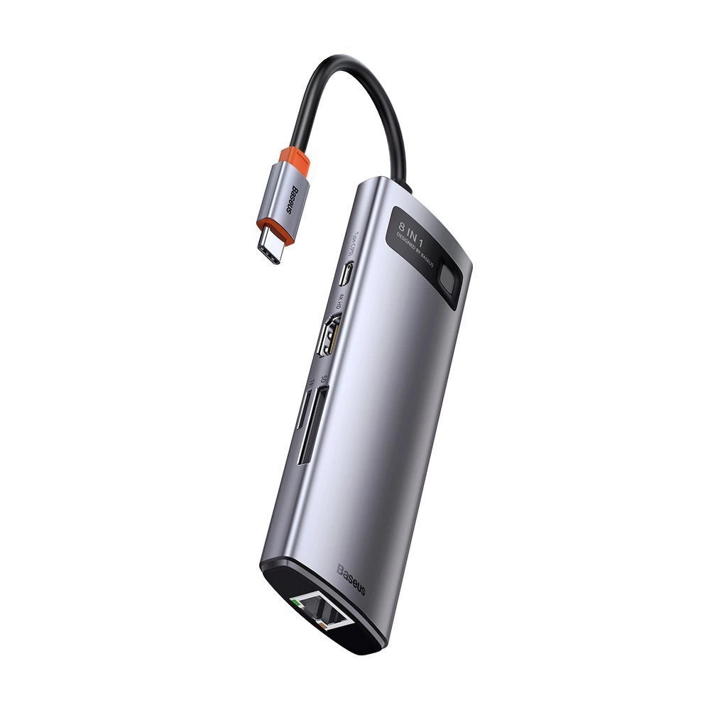 Hub Baseus Metal Gleam 8w1 USB-C - USB-C PD 100W 1x HDMI 4K 30Hz - szary