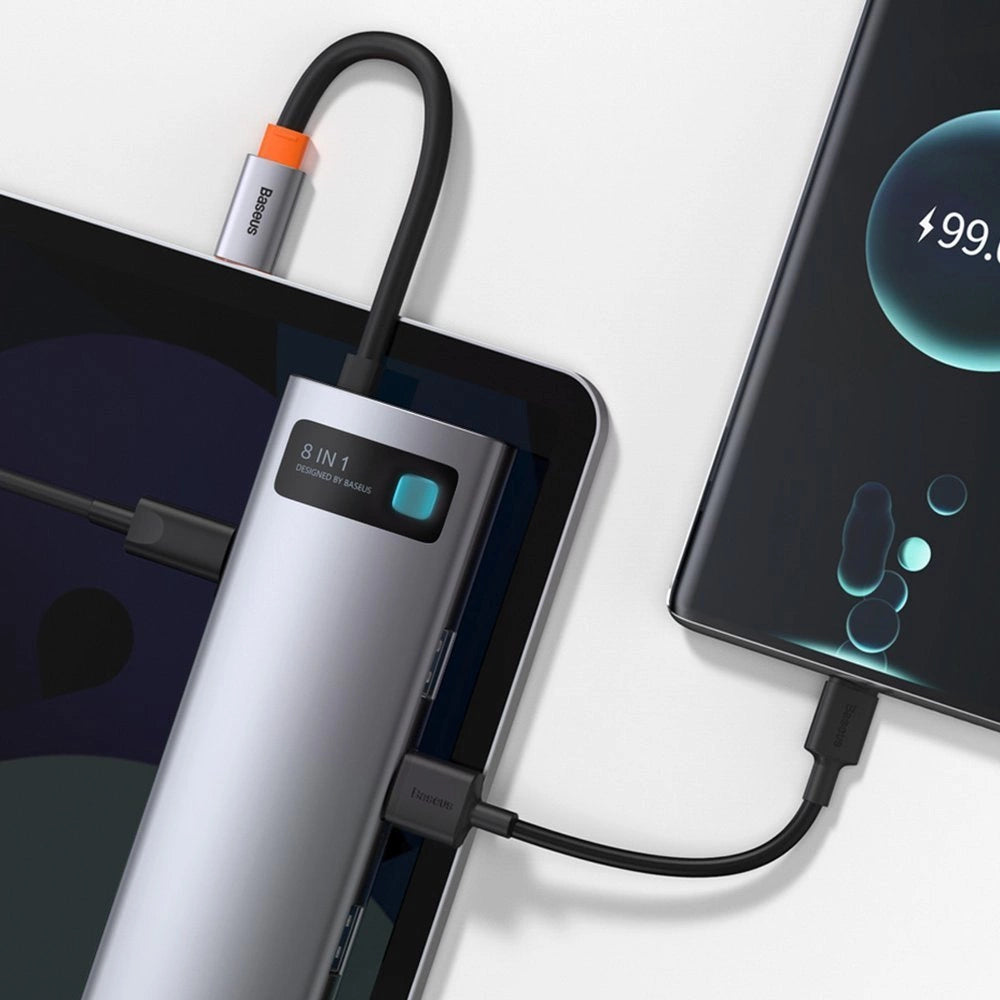 Hub Baseus Metal Gleam 8w1 USB-C - USB-C PD 100W 1x HDMI 4K 30Hz - szary