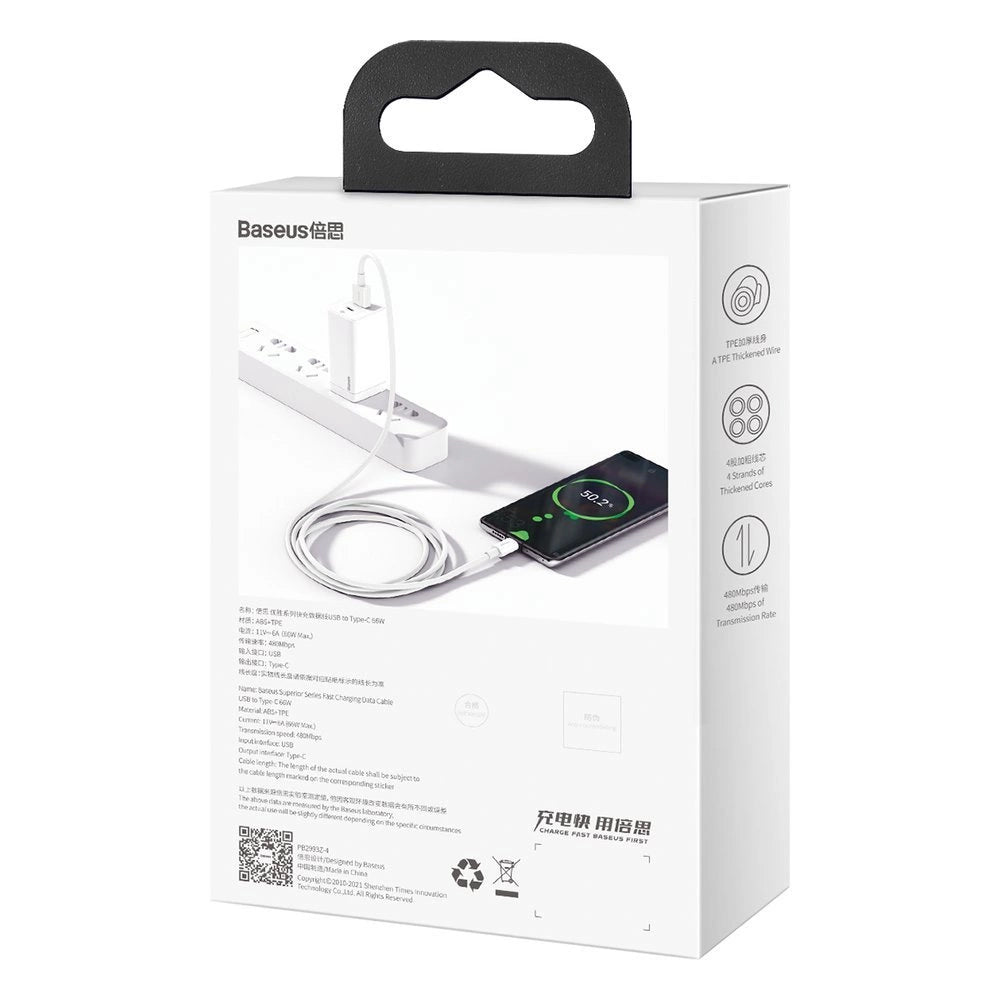 Baseus Superior kabel USB - USB Typ C 66 W 6A 2 m Biały (CATYS-A02) – zdjęcie 6