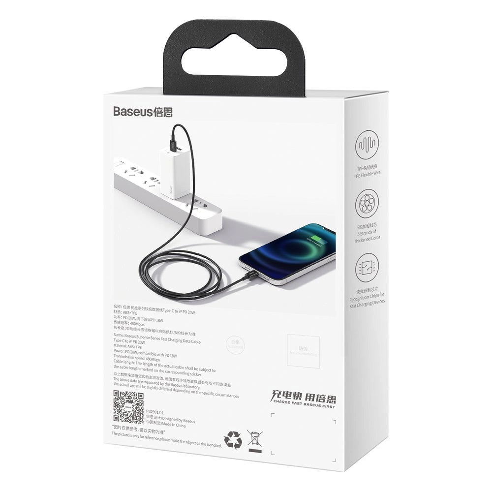 Kabel Baseus Superior Series USB-C / Lightning PD 20W 1 m - czarny