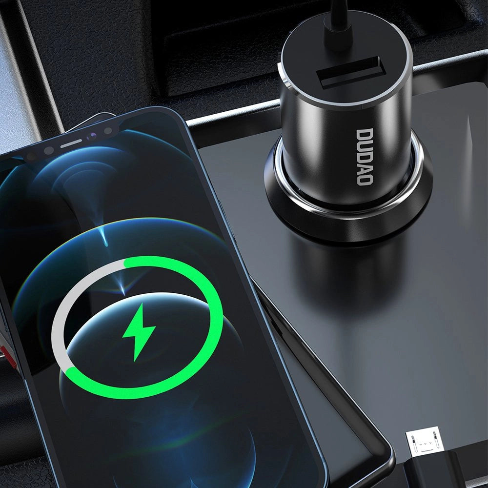 Dudao 3w1 ładowarka samochodowa USB 3,4 A wbudowany kabel Lightning / USB – zdjęcie 3