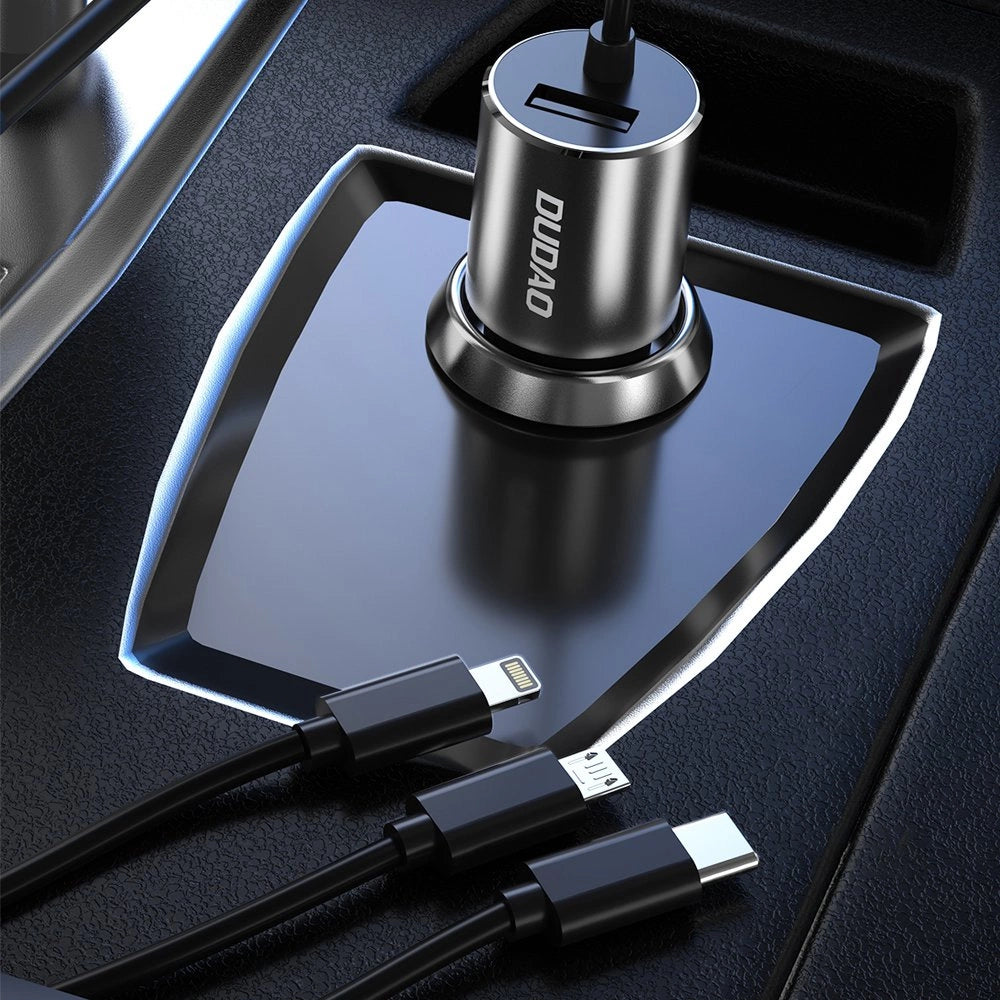 Dudao 3w1 ładowarka samochodowa USB 3,4 A wbudowany kabel Lightning / USB – zdjęcie 4