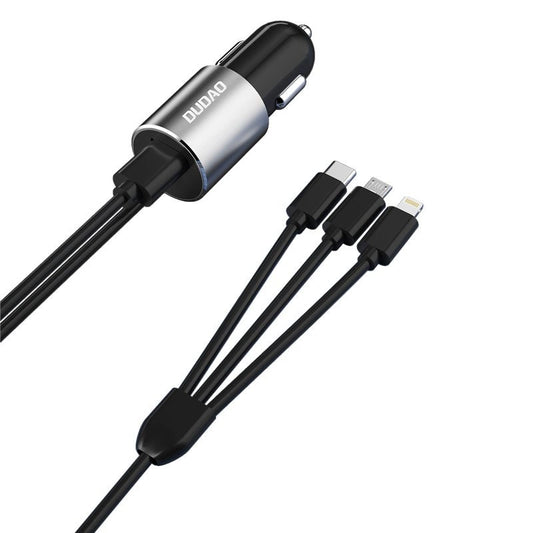 Dudao 3w1 ładowarka samochodowa USB 3,4 A wbudowany kabel Lightning / USB