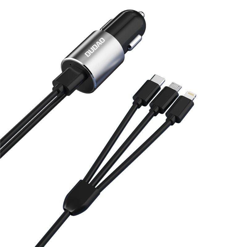 Dudao 3w1 ładowarka samochodowa USB 3,4 A wbudowany kabel Lightning / USB