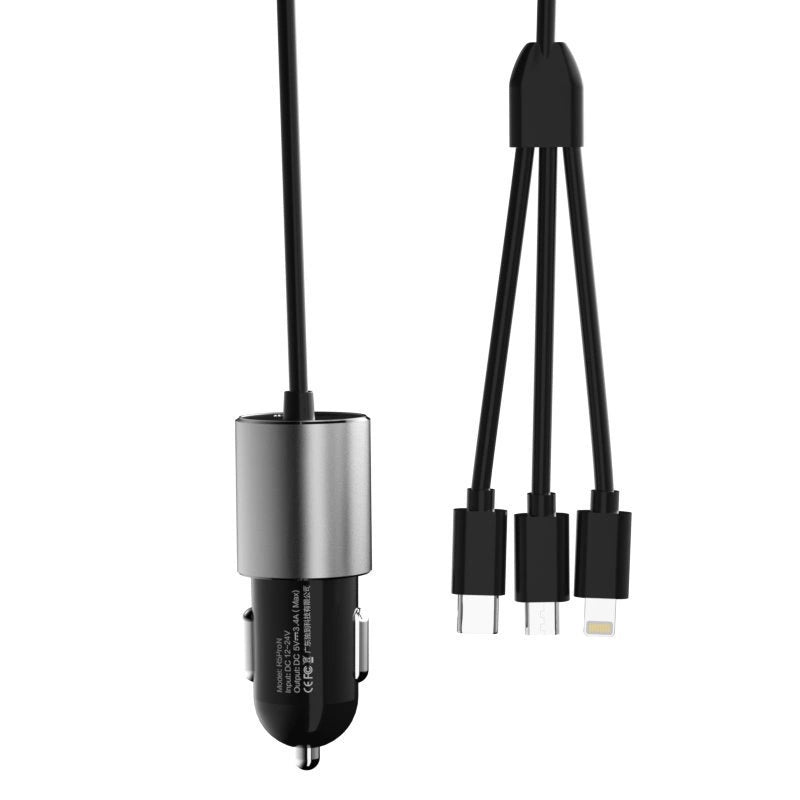 Dudao 3w1 ładowarka samochodowa USB 3,4 A wbudowany kabel Lightning / USB – zdjęcie 10