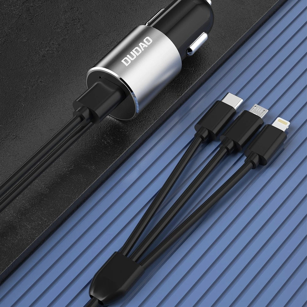 Dudao 3w1 ładowarka samochodowa USB 3,4 A wbudowany kabel Lightning / USB – zdjęcie 2