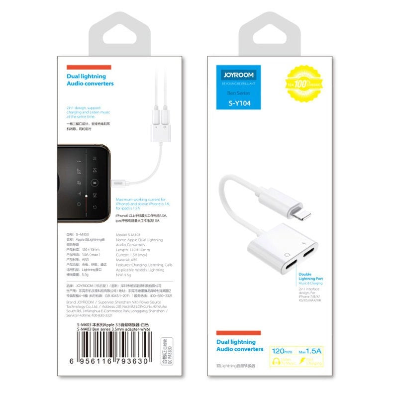 Adapter Joyroom S-Y104 słuchawkowy Lightning / 2x Lightning - biały – zdjęcie 5