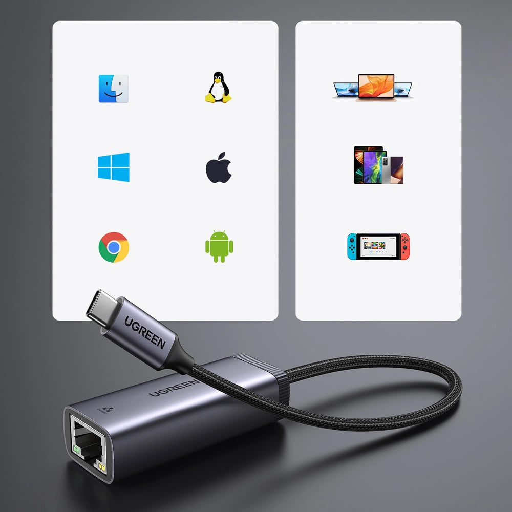 Ugreen zewnętrzna karta sieciowa USB Typ C - RJ45 1Gbps (1000Mbps) szary – zdjęcie 3