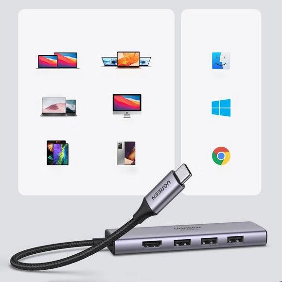 Ugreen 6w1 wielofunkcyjny HUB USB Typ C - 3x USB 3.2 Gen 1 / HDMI 4K 60Hz