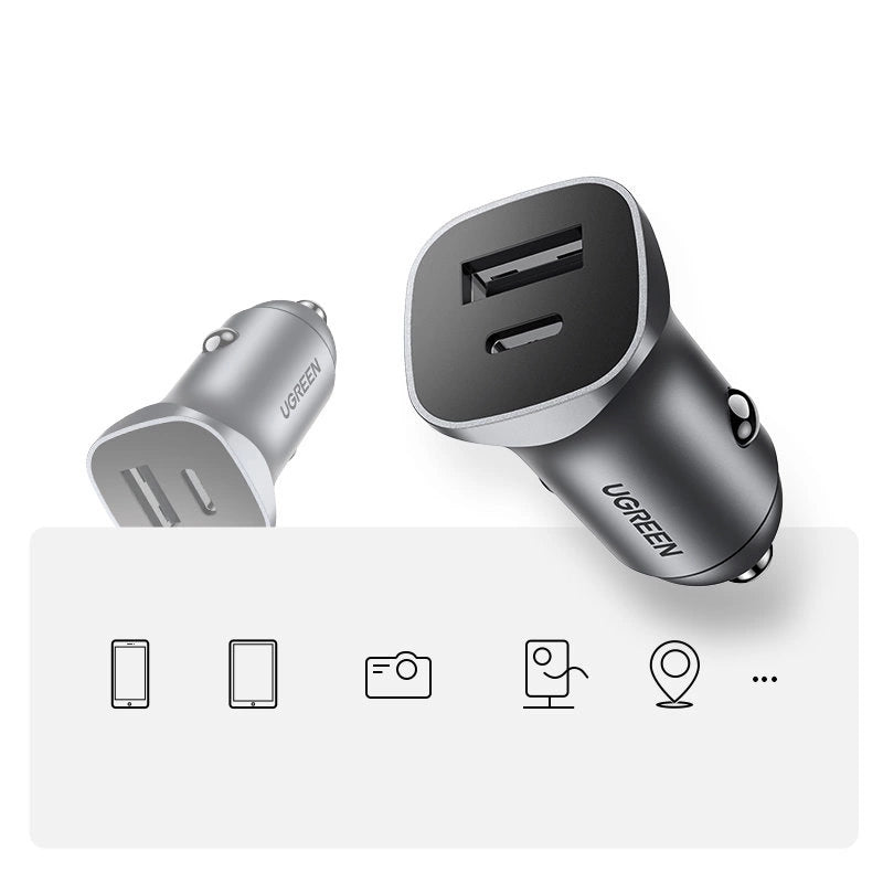Ugreen ładowarka samochodowa USB Typ C / USB 24W Power Delivery Quick