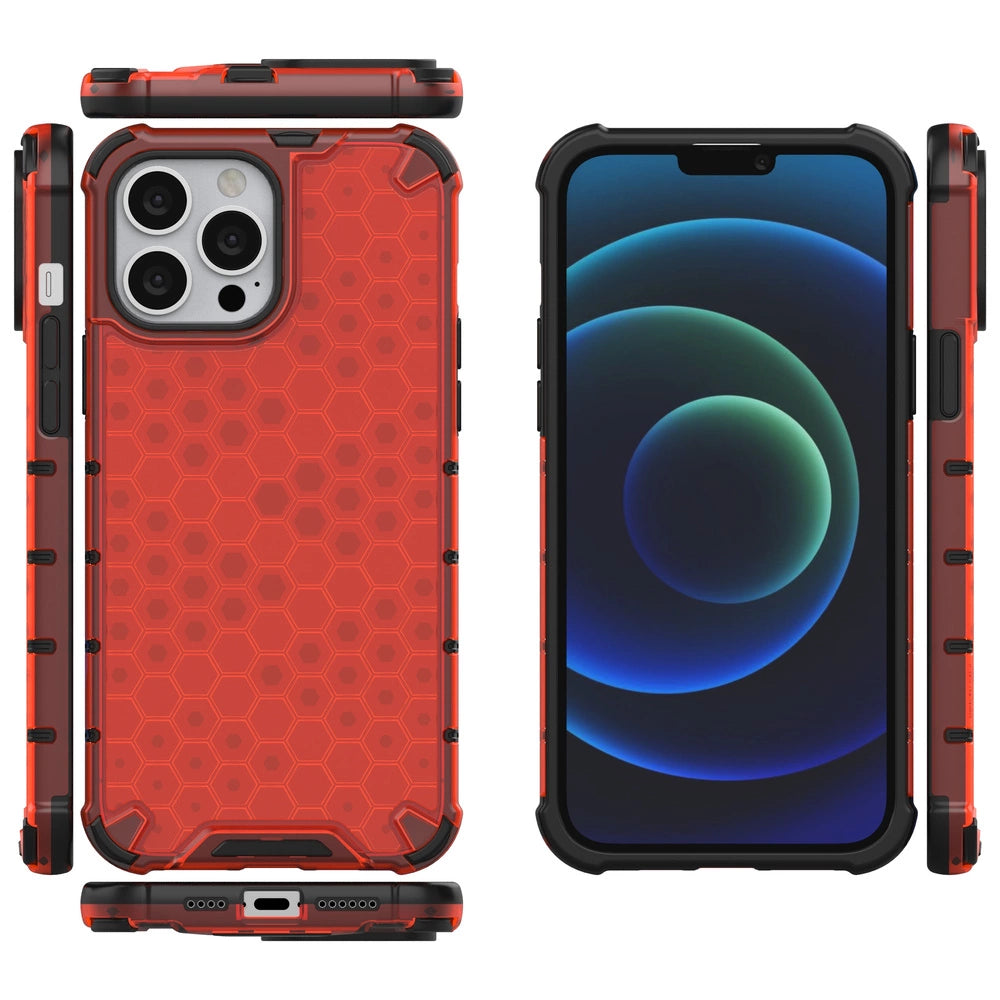 Honeycomb etui pancerny pokrowiec z żelową ramką iPhone 13 Pro Max czerwony – zdjęcie 2